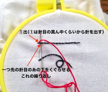 刺繍の基本ステッチの巻きつけアウトラインステッチの刺し方